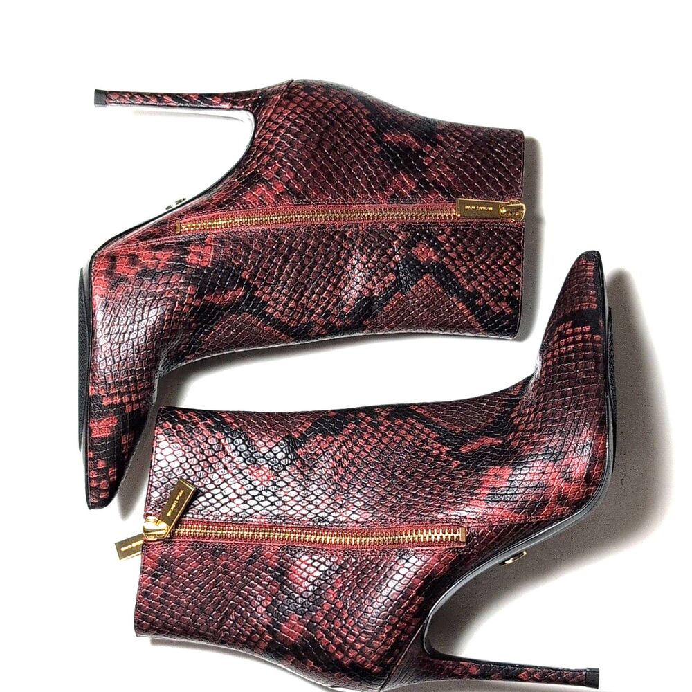 Women's MICHAEL Michael Kors Red Black Snake Print Leather Ankle Bootie 6 - Picture 7 of 10